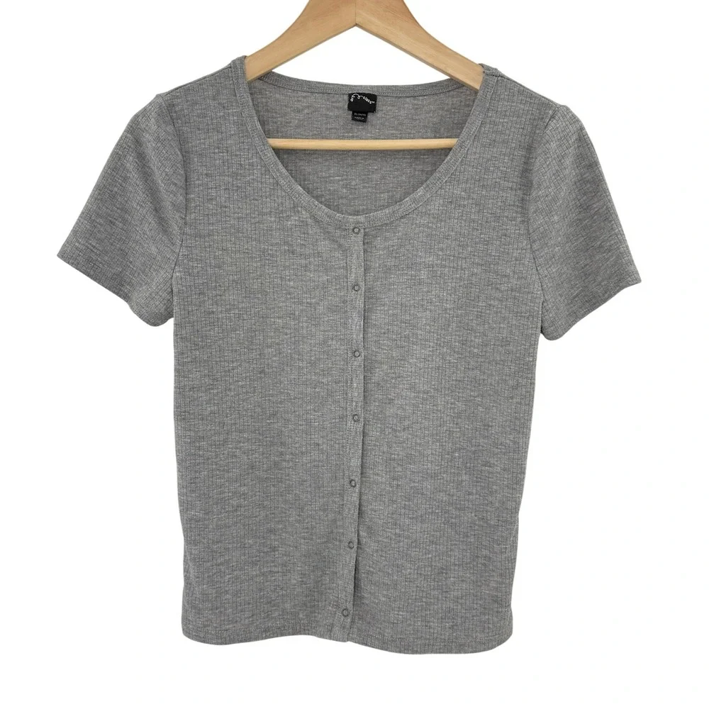 Art Class Gray Ribbed Button‎ Front Short Sleeve Top Kids XL 14/16 Casual